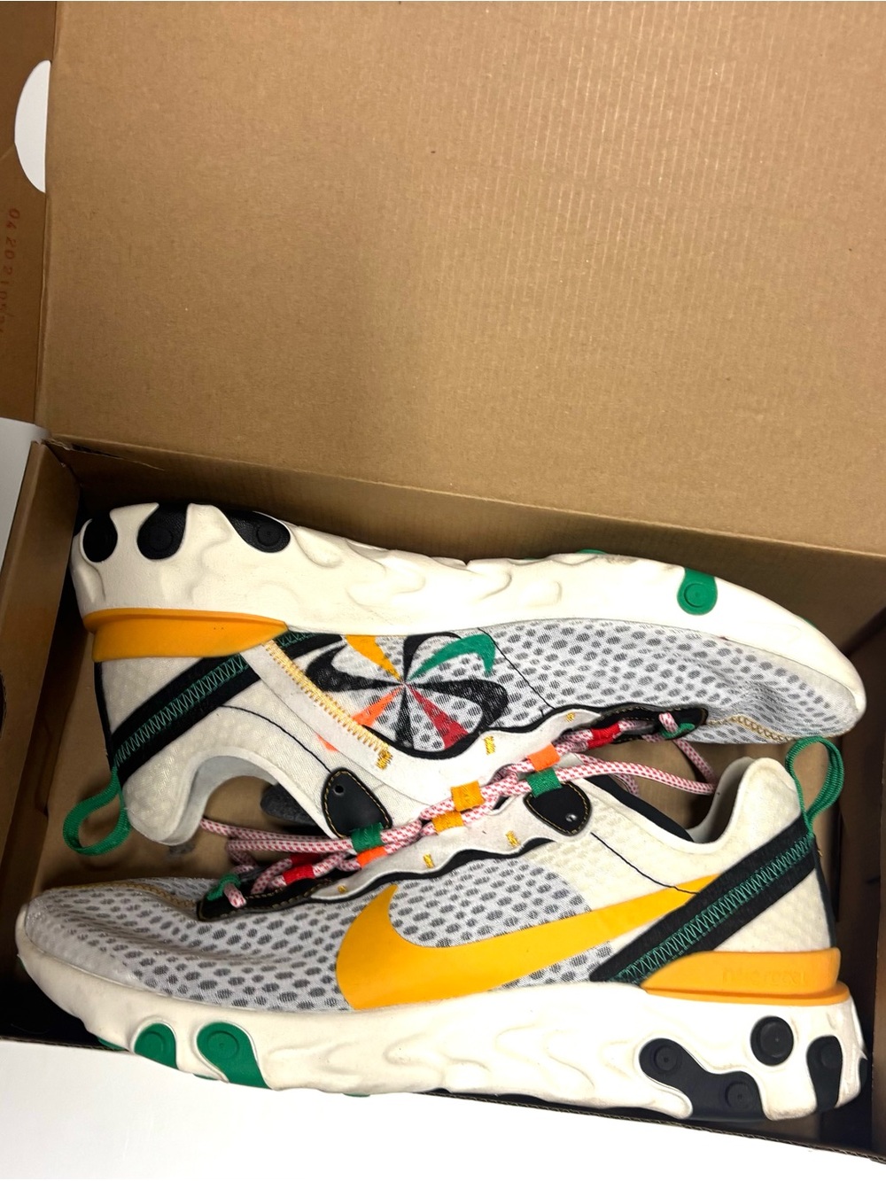 Nike react Men's White and Yellow Multicolor Athletic Sneakers